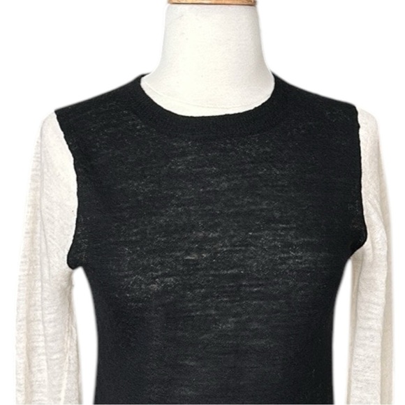 A.L.C. Lightweight Wool Sweater Black Cream Color Block Layer Neutral Size Small - Picture 3 of 15